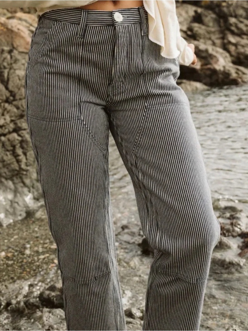 High-Rise Straight Leg Pinstripe Pants - Made in US